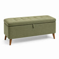 Banc de rangement en tissu olive avec pieds en bois