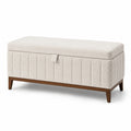 Banc de rangement en tissu bouclette blanc crème bois