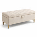 Banc de rangement en tissu polyester beige avec pieds en métal doré 120 cm