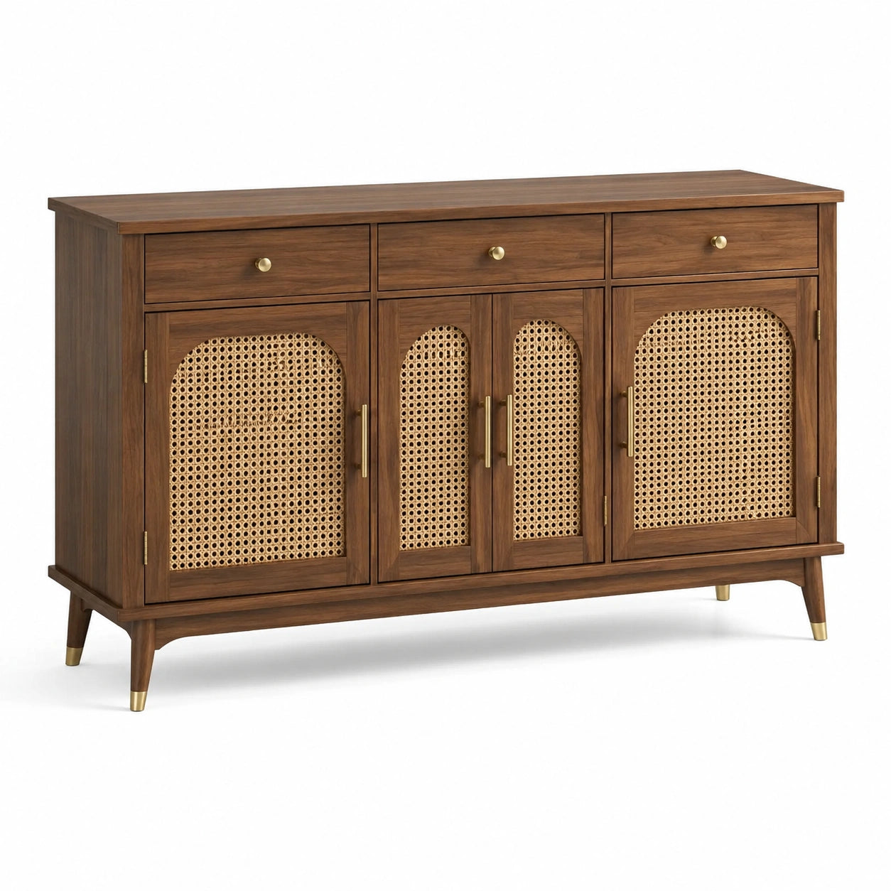Buffet en bois avec portes en rotin 150x40x80 cm