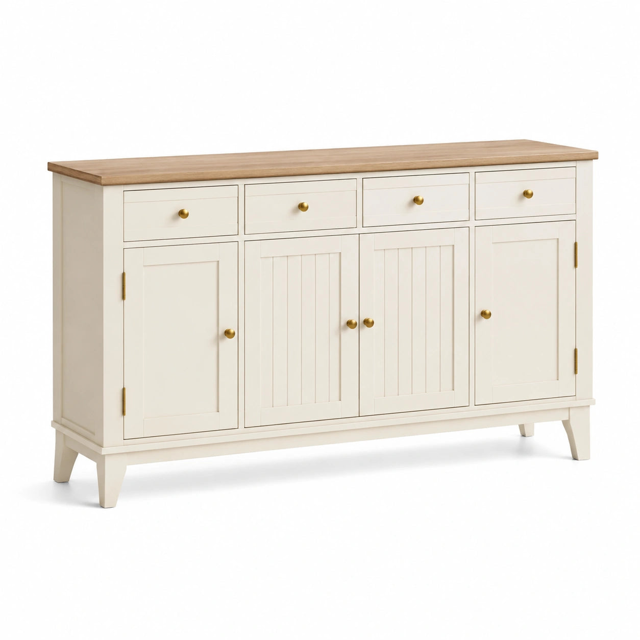 Buffet en bois blanc avec plateau en chêne 140x35x85 cm