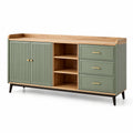 Buffet en bois et métal avec portes et tiroirs vert olive
