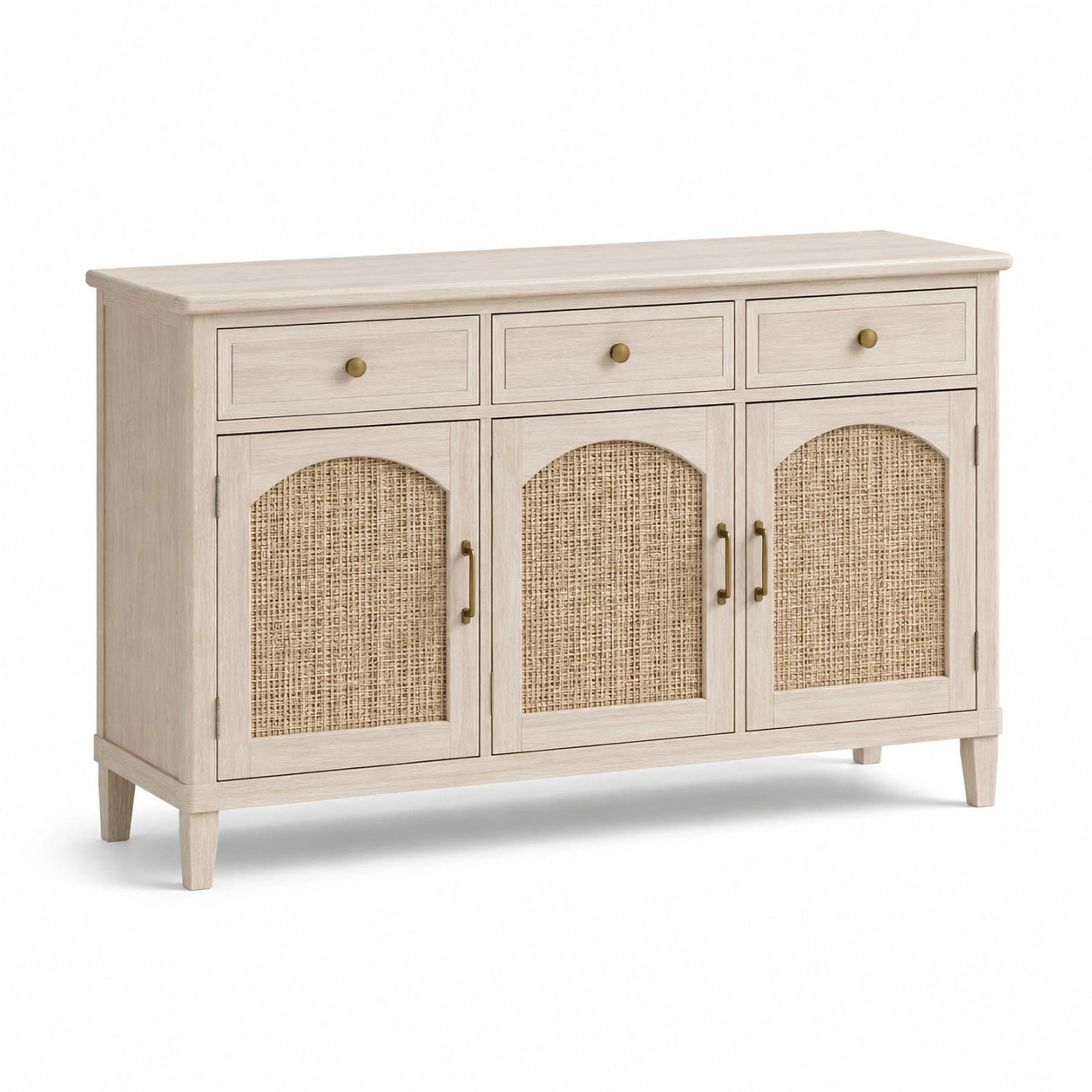 Buffet en bois clair avec panneaux en rotin 150x40x85cm