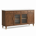 Buffet en bois de noyer avec portes vitrées et plateau en marbre