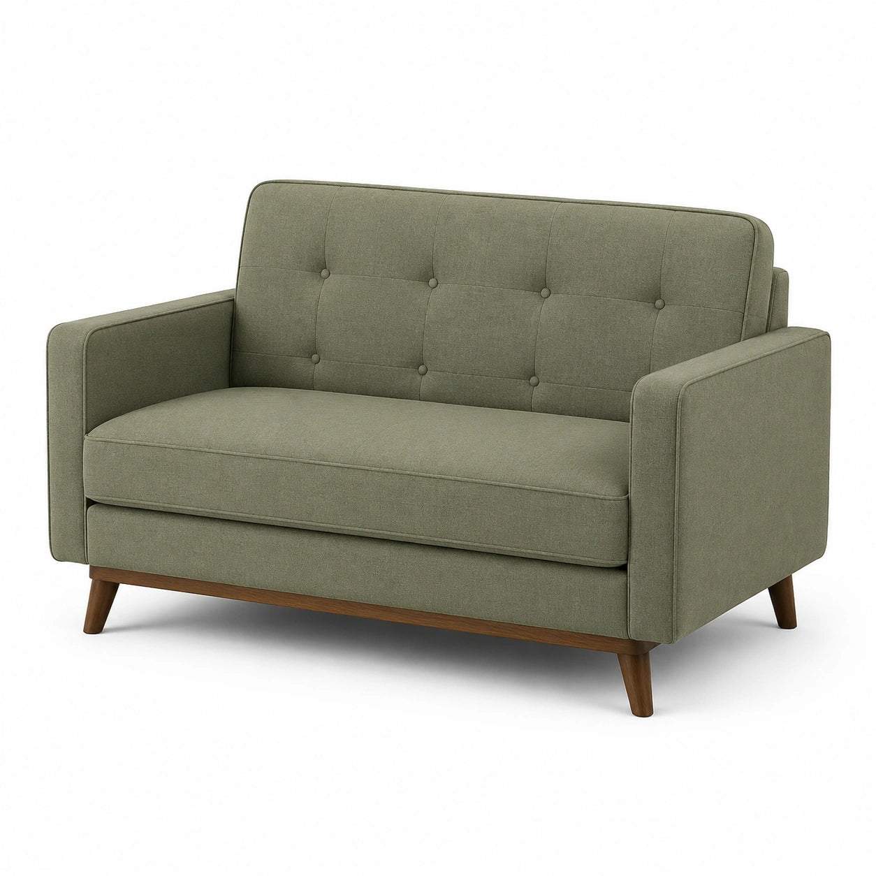 Canapé 2 places en tissu polyester vert et bois