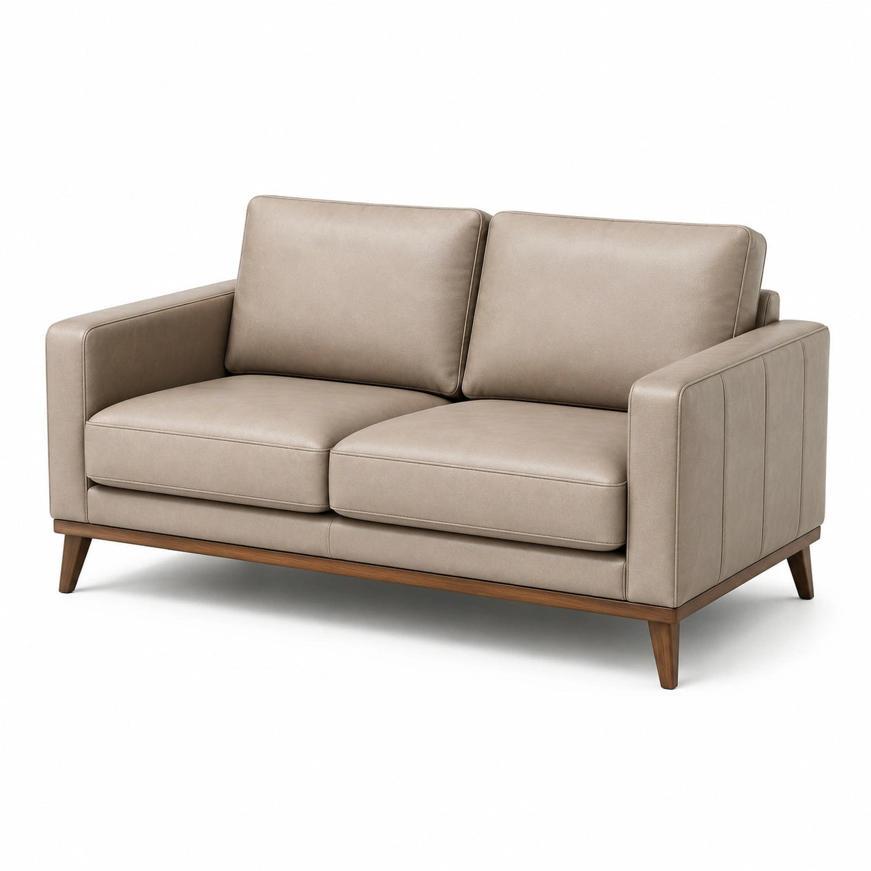 Canapé 2 places en cuir beige avec pieds en bois massif 150x85x75cm