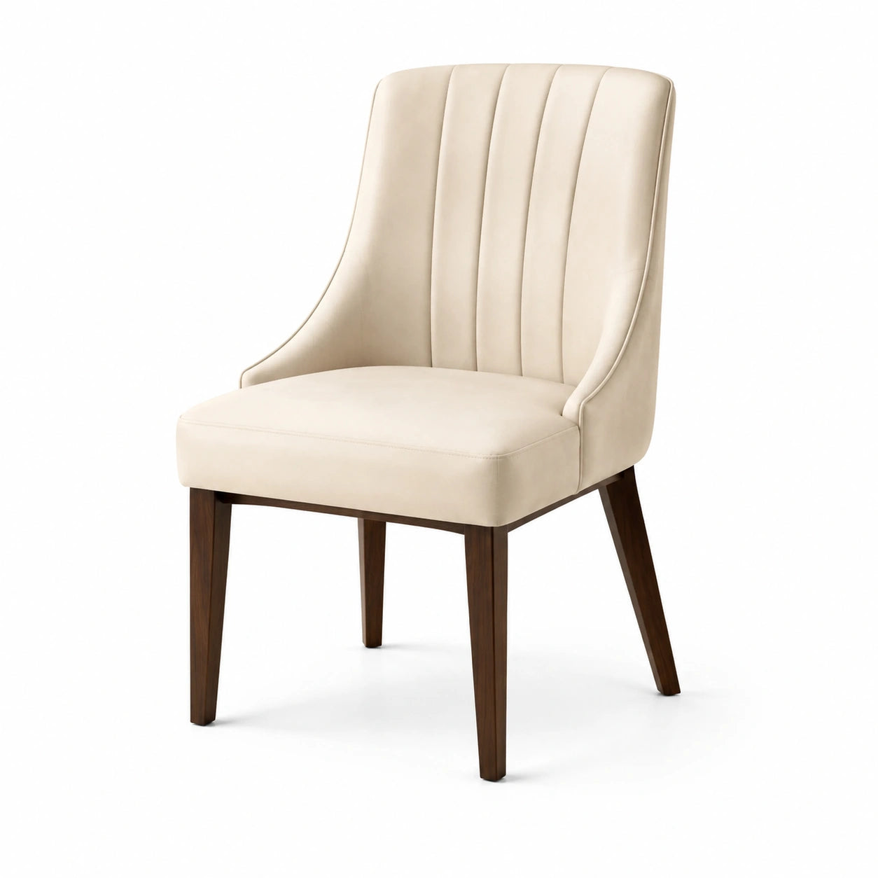 Chaise en cuir synthétique beige avec pieds en bois