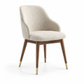 Chaise en tissu bouclé beige avec pieds en bois de noyer