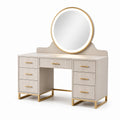 Coiffeuse en bois avec miroir trempé rond et tiroirs dorés