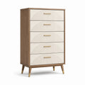 Commode à 5 Tiroirs en Bois et Métal Beige/Chêne