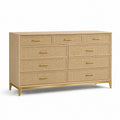 Commode en chêne clair et rotin avec 9 tiroirs
