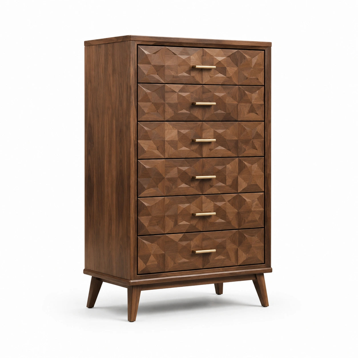 Commode haute en bois avec 6 tiroirs en noyer