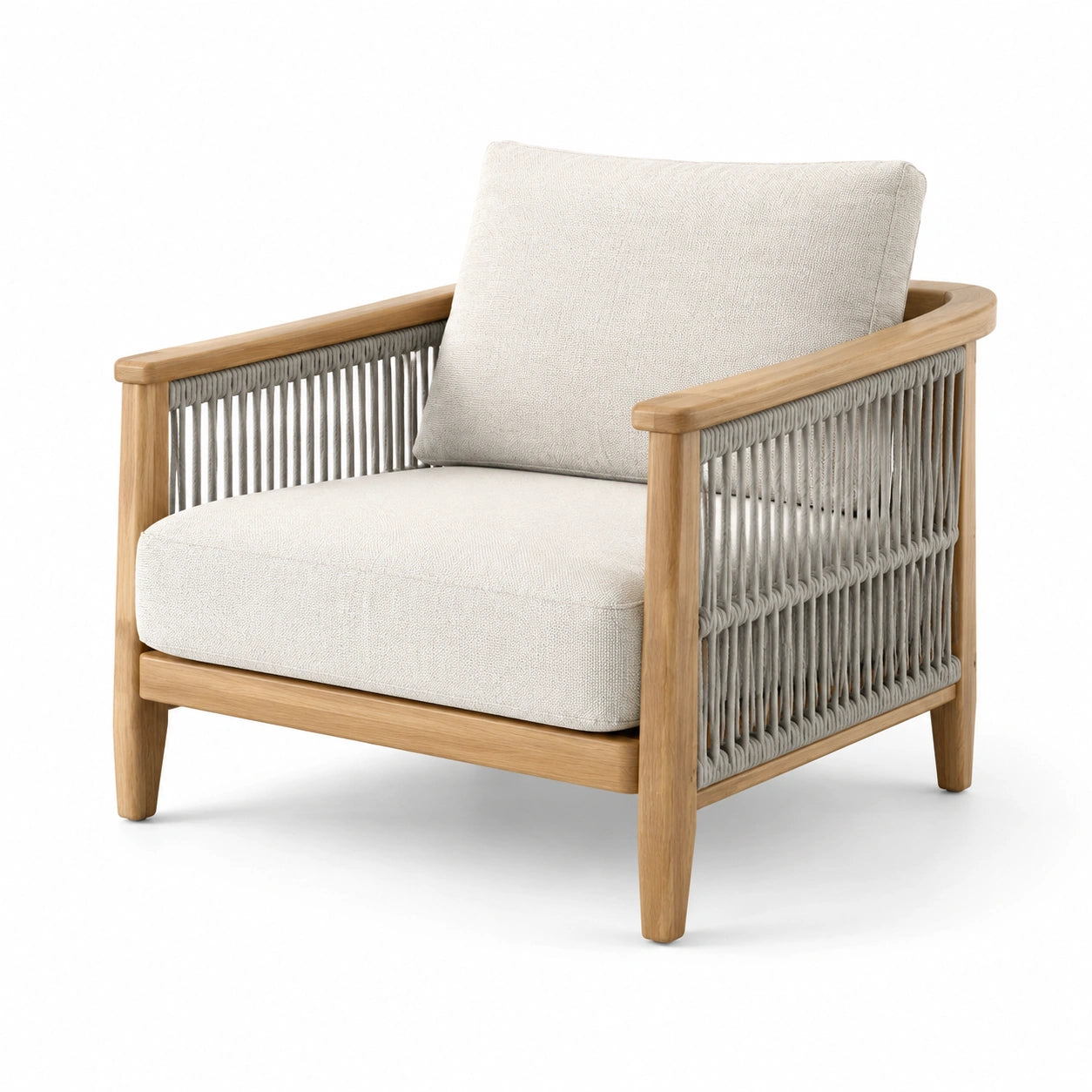 Fauteuil en bois avec côtés en corde tissée, 80x75x85 cm