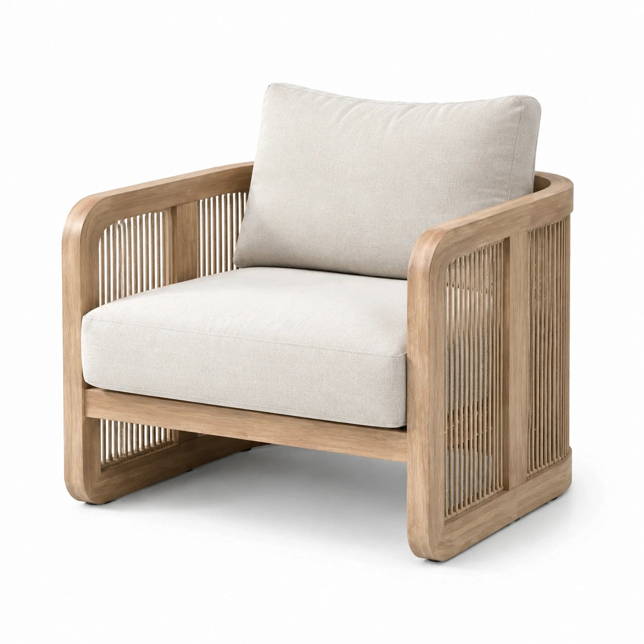Fauteuil en bois avec tissu polyester beige