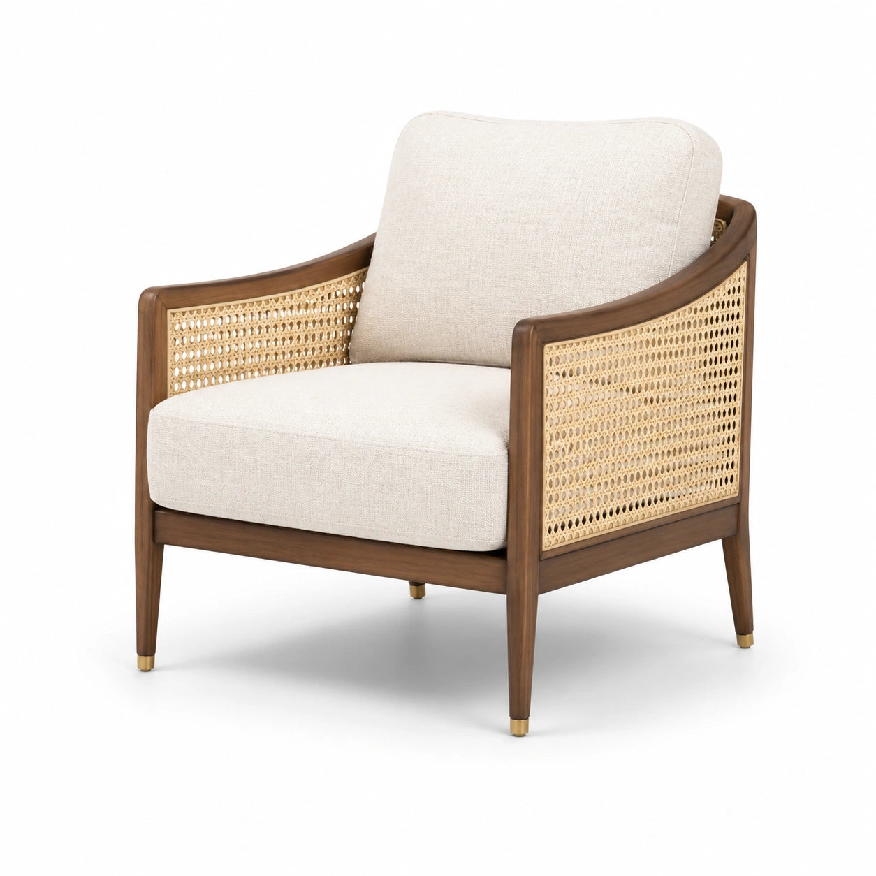 Fauteuil en bois et rotin avec coussin en tissu polyester