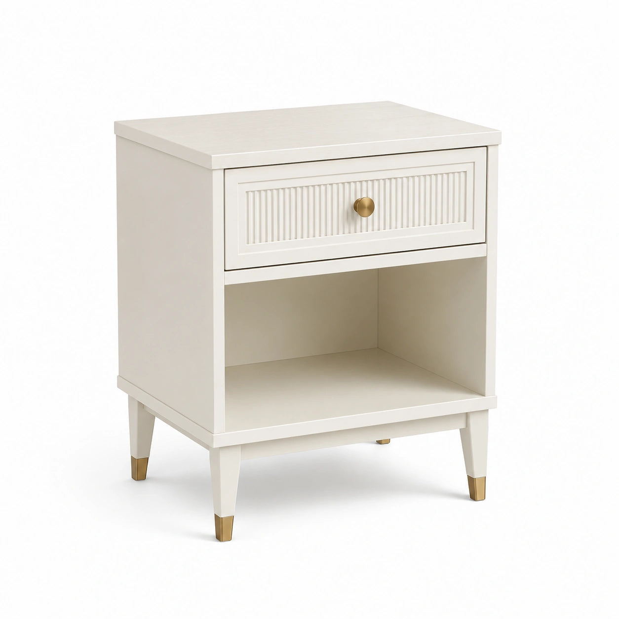 Table de chevet en bois beige avec tiroir et étagère