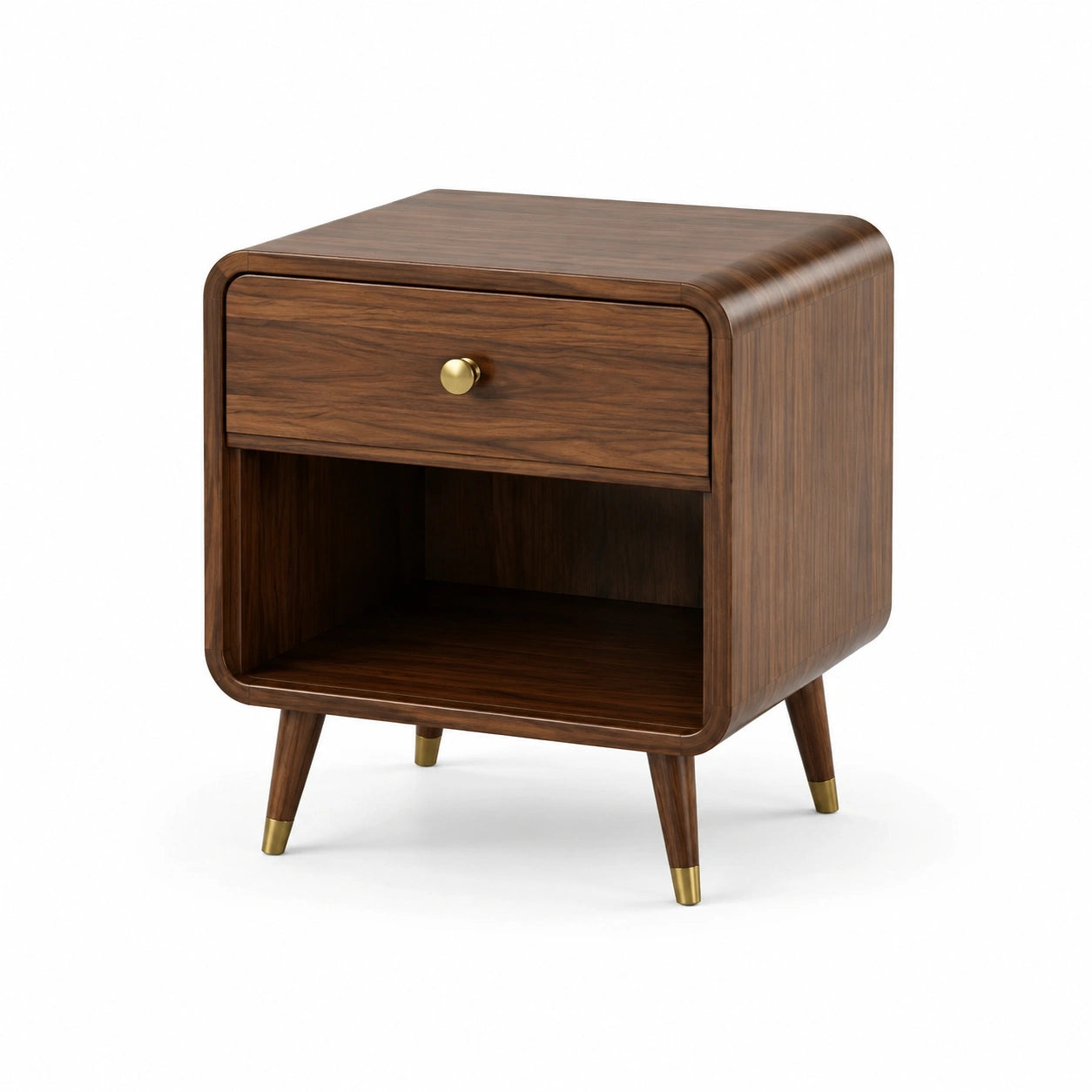 Table de chevet en bois de noyer et laiton, 50x40x60 cm, marron noyer